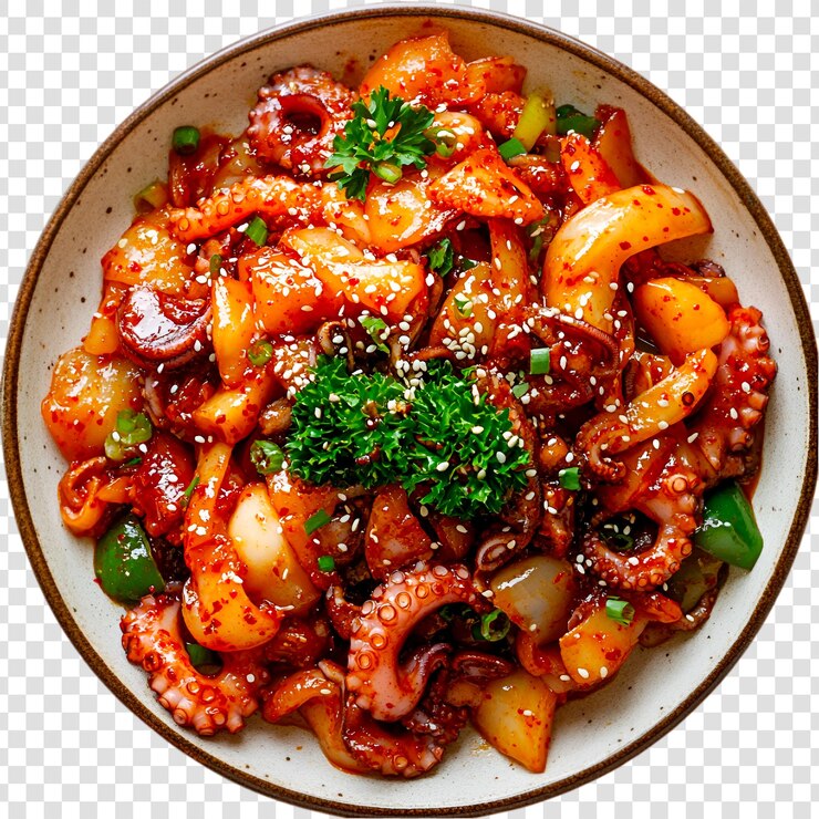 매운 문어 김 한국 요리 맛있는 음식