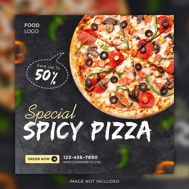 Spicy pizza food menu and delicious pizza social media banner template