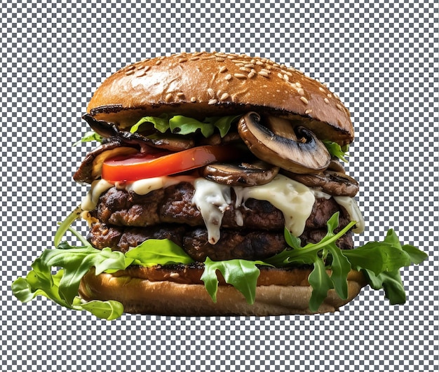 Spicy portobello mushroom burger isolated on transparent background