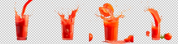 PSD cocktail di pomodoro piccante con spruzzo isolato su uno sfondo trasparente