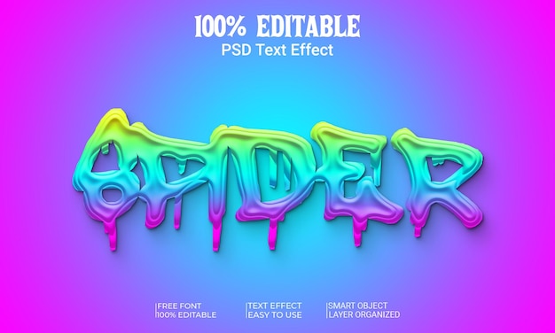 スパイダー 3D テキスト効果スタイルの編集可能な PSD ファイル