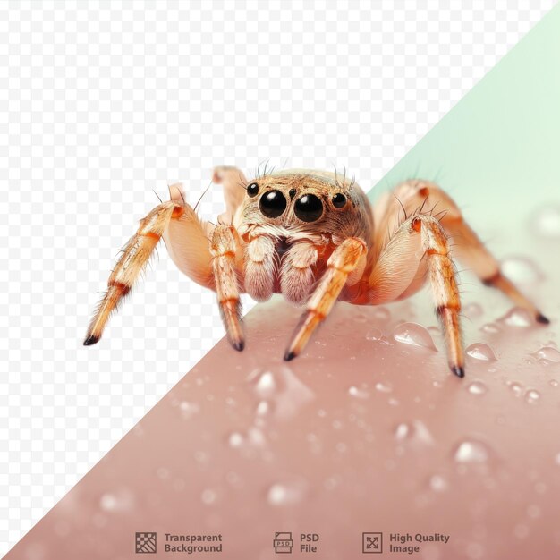 PSD spider on dark surface with droplets of water