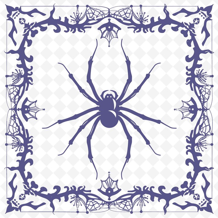 PSD spider line art with legs and web for decorations in the fra outline scribble arts of nature decor