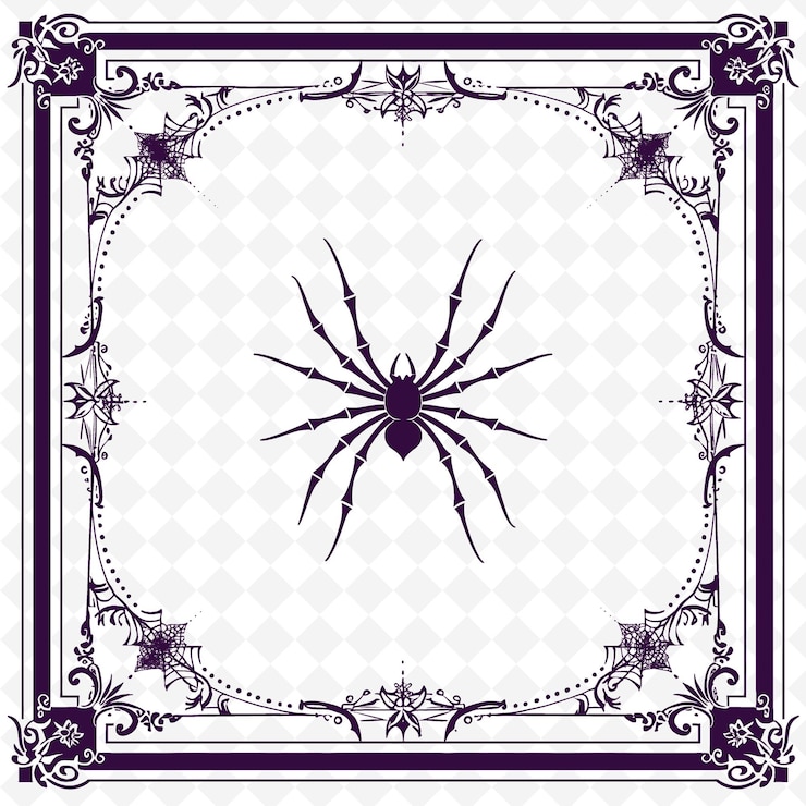 PSD spider line art with legs and web for decorations in the fra outline scribble arts of nature decor