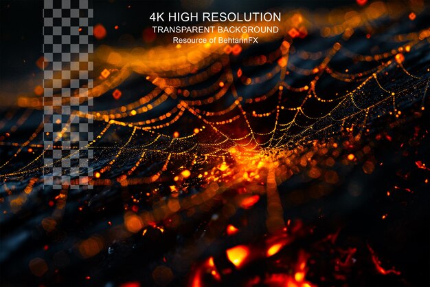 PSD spider net with fire flame and dust frying on transparent background