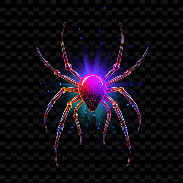 PSD spider nocturnal web intricate neon lines dew drops legs on shape y2k neon light art collections