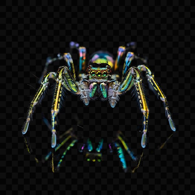 PSD a spider that has a green and yellow body and has a black background