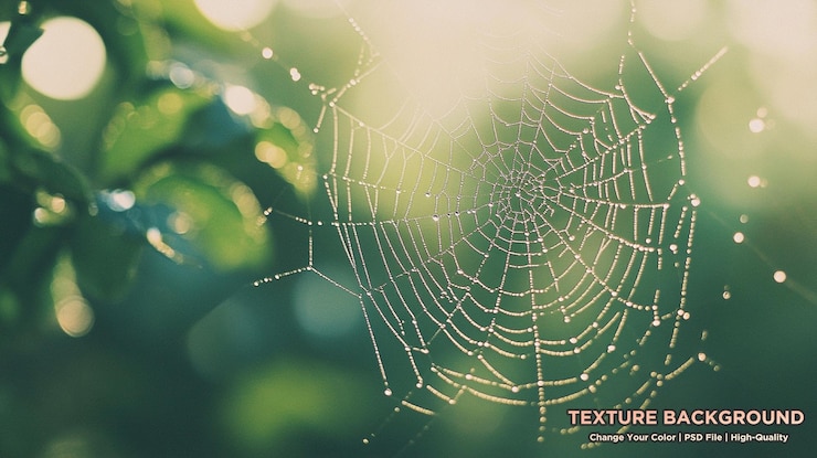 PSD spider web with dew drops in the morning in late summer alienated colours