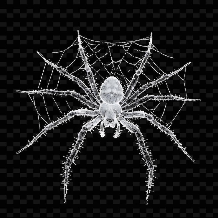 PSD spider web with a spider on a black background