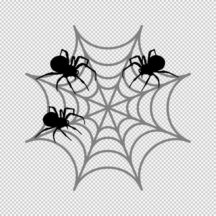 PSD spider web with spiders on a checkered background