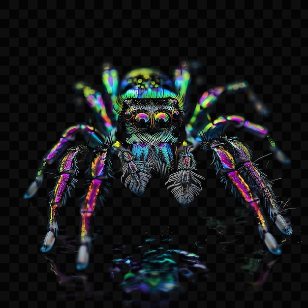 A spider with colorful eyes and a colorful shirt on it