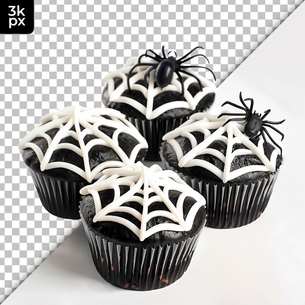 PSD spiderweb cupcakes isolated on transparent background