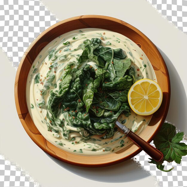 PSD spinach cooked with a rich smooth sauce transparent background