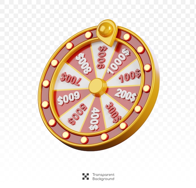 PSD ruota della fortuna girante roulette fortunata isolata icona del casinò e del gioco d'azzardo illustrazione 3d