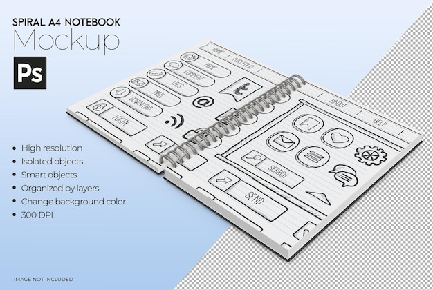 Mockup di quaderno a4 a spirale