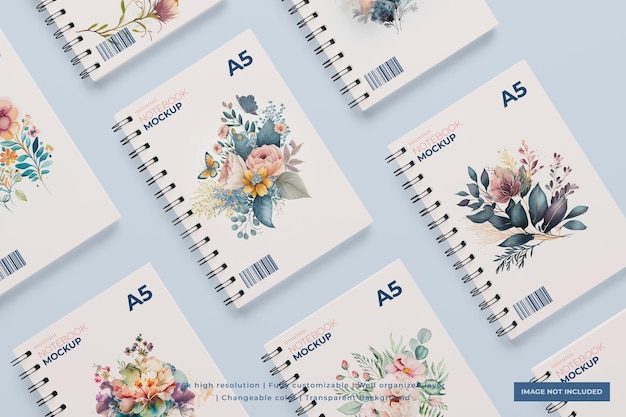 PSD mockup di notebook con rilegatura a spirale