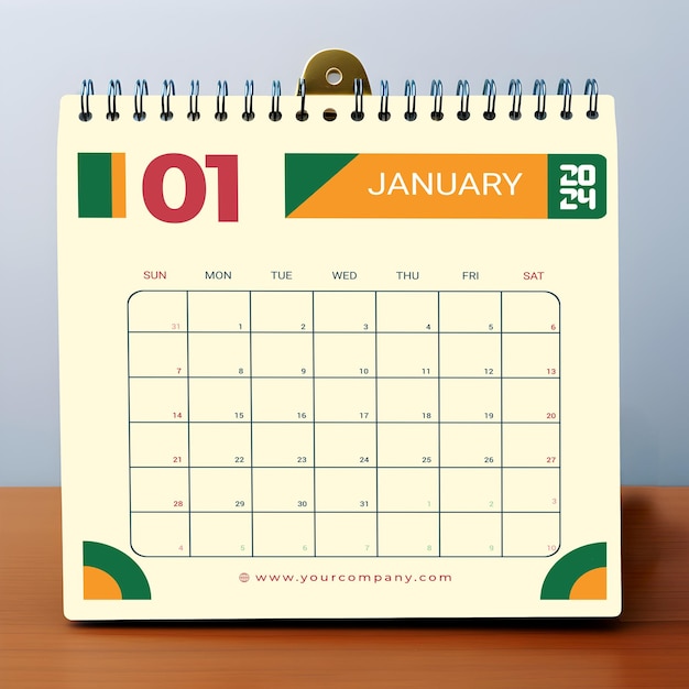 PSD mockup del calendario a spirale in tavola di legno