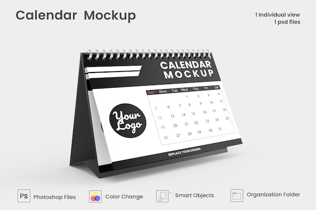 Spiral desk calendar mockup design