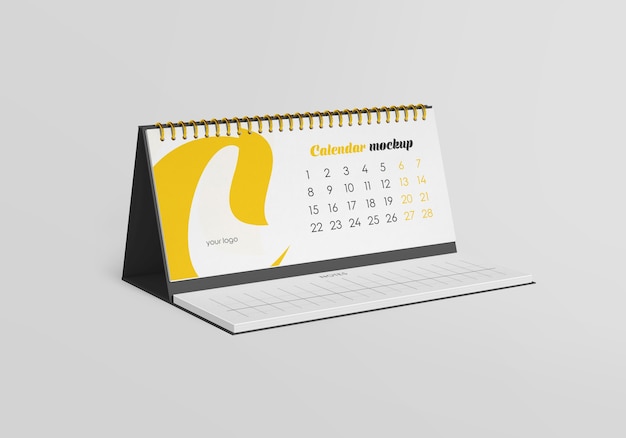 Spiral desk calendar with notes mockup isolated