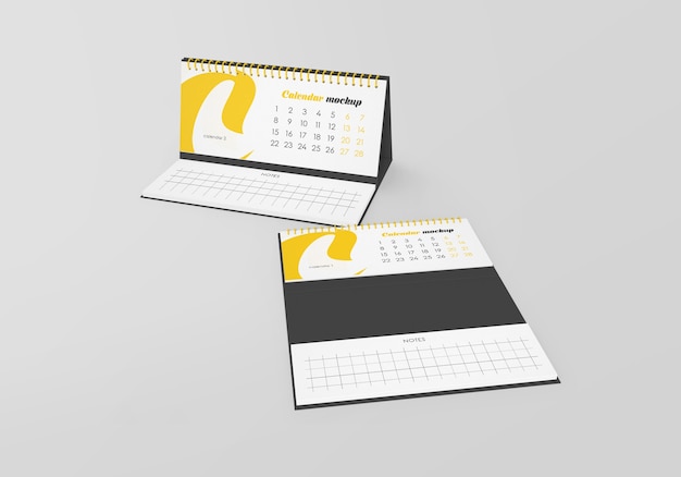 Calendario da tavolo a spirale con mockup di note isolato