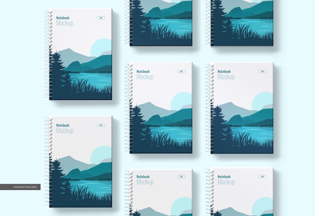 Spiral notebook covers mockup top view