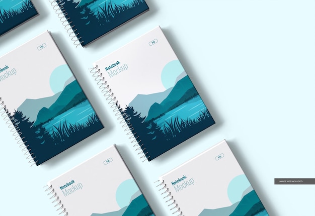 PSD spiral notebook covers mockup top view