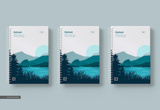 PSD spiral notebook covers mockup top view