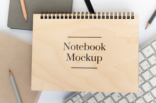 Spiral notebook mockup on office table