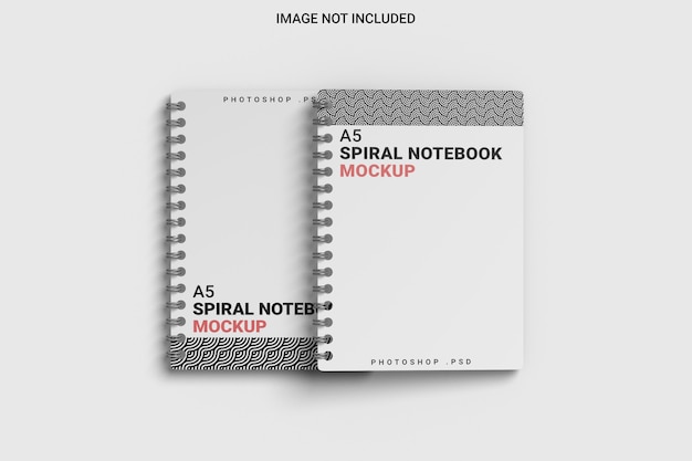 PSD spiral notebook mockup top view isolated