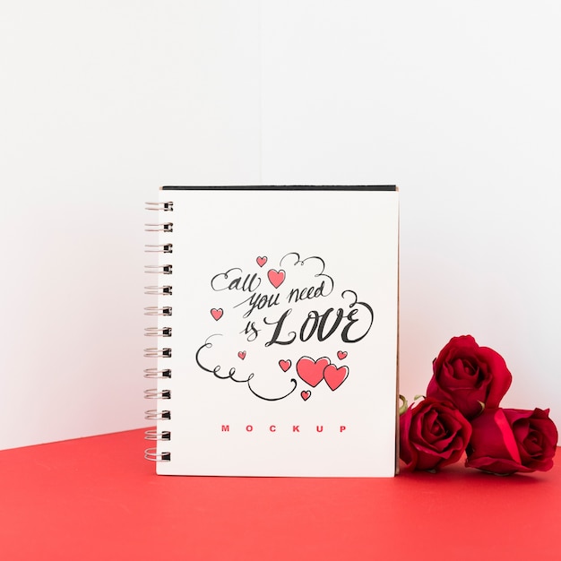 PSD spiral notebook mockup with valentine concept