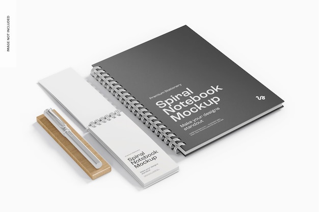 Spiral Notebooks Mockup, Left View
