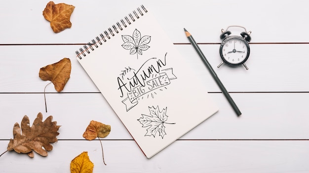 Spiral notepad mockup with halloween concept