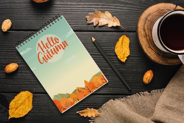 PSD spiral notepad mockup with halloween concept