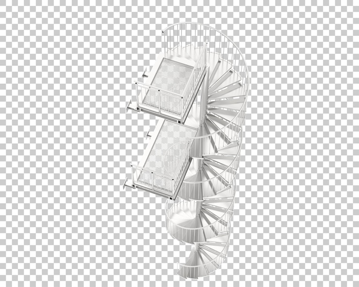 PSD spiral staircase isolated on transparent background 3d rendering illustration