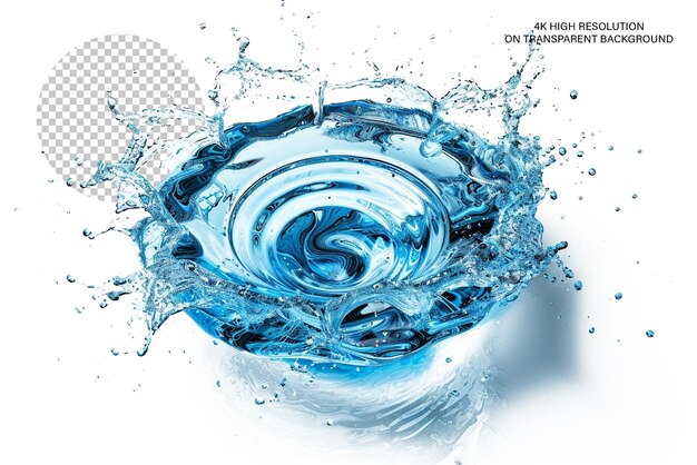 PSD spiral water splash 3d rendering blue color on transparent background