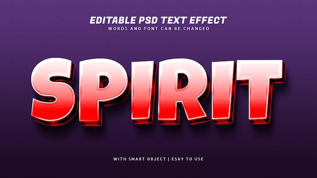 Spirit 3d красный текстовый эффект редактируемый