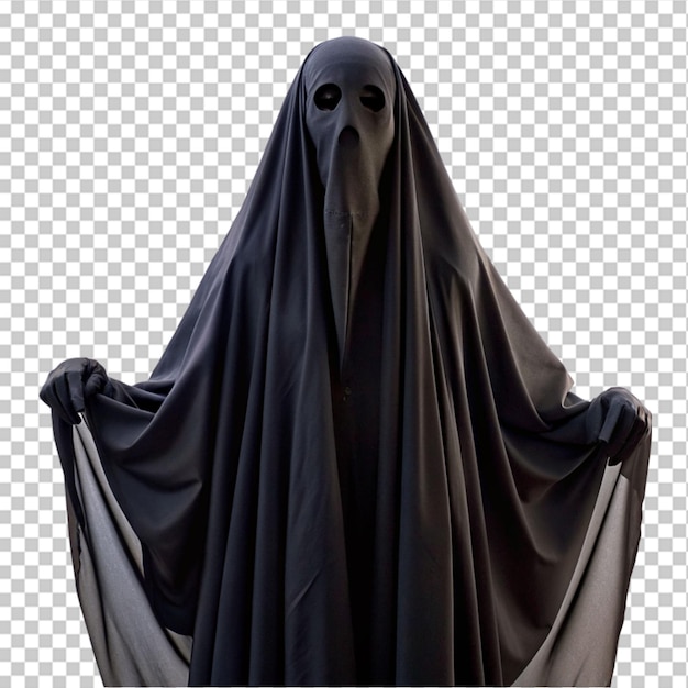 PSD spirit of death scary ghost evil demon in ragged cloak with hood on transparent background