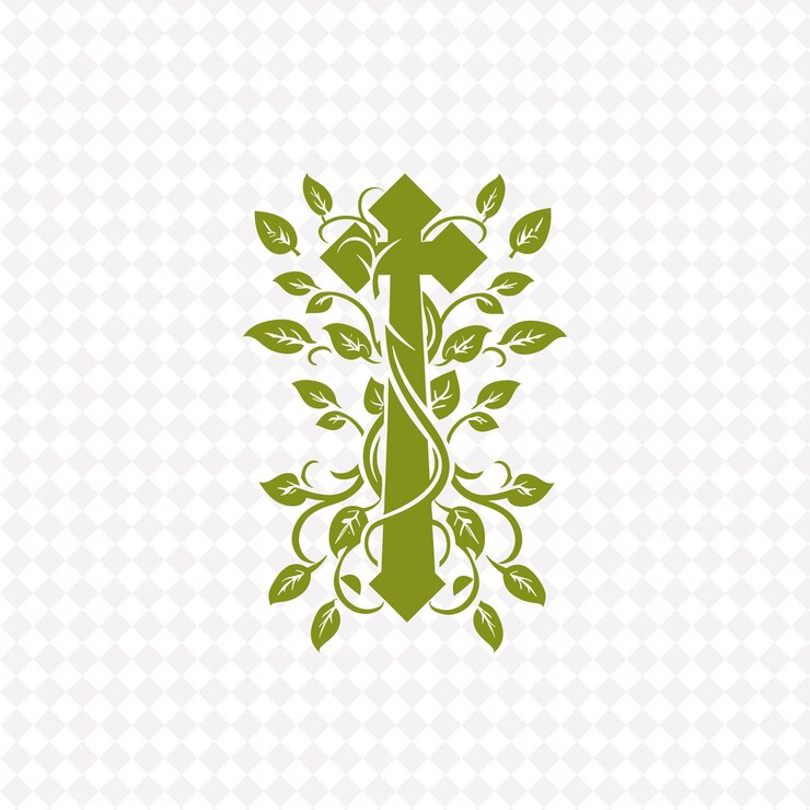 PSD spiritual ivy cross logo with decorative beams and faithful creative plant vector designs
