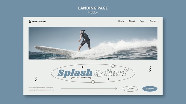 スプラッシュとサーフィンのランディング ページ テンプレート