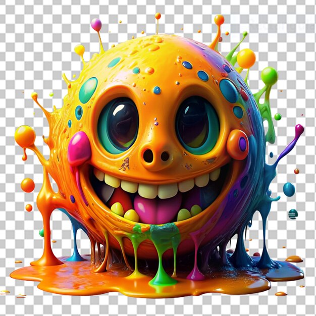 PSD splash art a quirky liquid portrait of a smiley face on transparent background