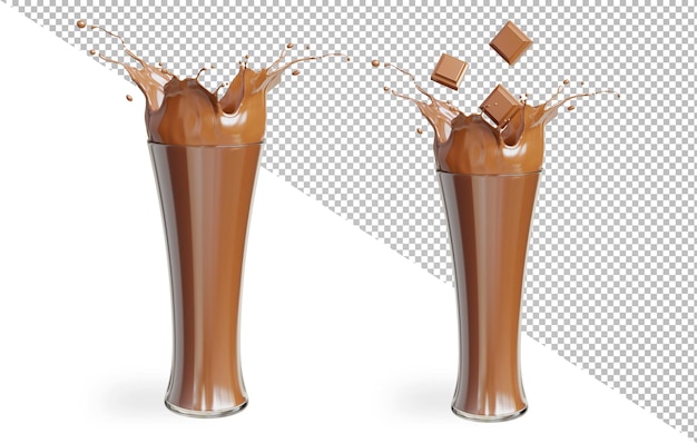 PSD spruzzata di cioccolato in vetro isolato su rendering background3d trasparente