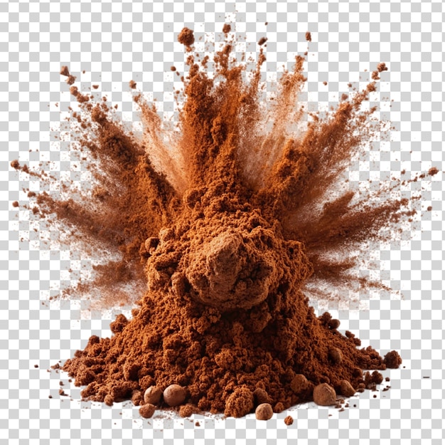PSD spruzzo di cacao in polvere su uno sfondo trasparente