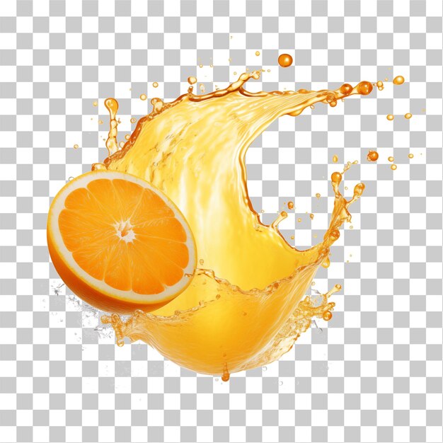 Splash of fresh orange juice on a transparent background