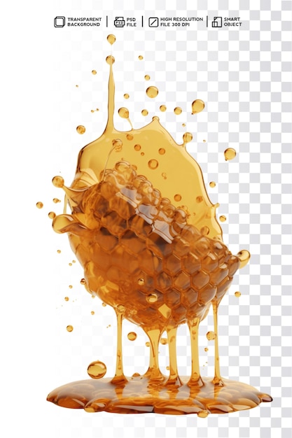 Una spruzzata di miele con una goccia di miele su uno sfondo trasparente