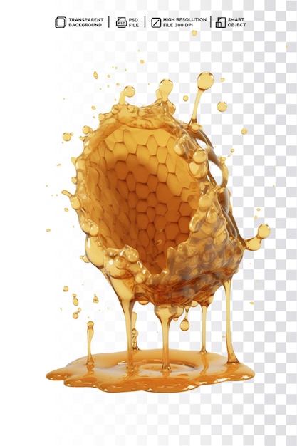 PSD a splash of honey with a honey drop on a transparent background