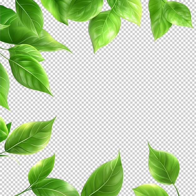 Splash leaves in water several green leaves green leaf border isolated on transparent background