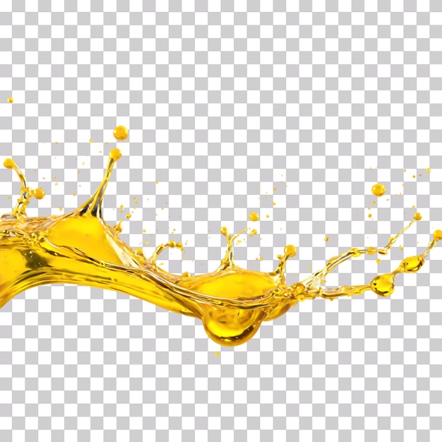 a splash of liquid yellow oil on a transparent background