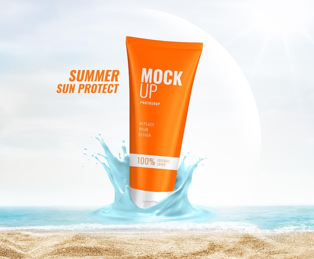 splash lotion on the beach mockup