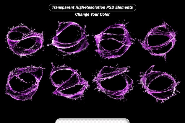 PSD 黒い背景に隔離されたインクのスプラッシュ 美しい紫色のスラッシュクローズアップ