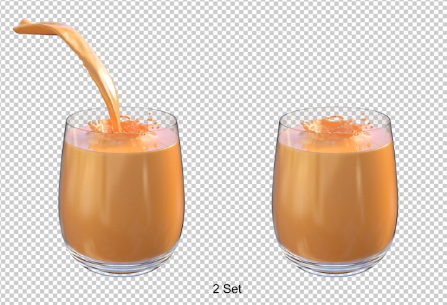 PSD ガラス分離3dレンダリングでオレンジジュースのスプラッシュ